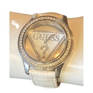 Guess 25 women’s watch W10216L1 white leather croc band rhinestones silver tone